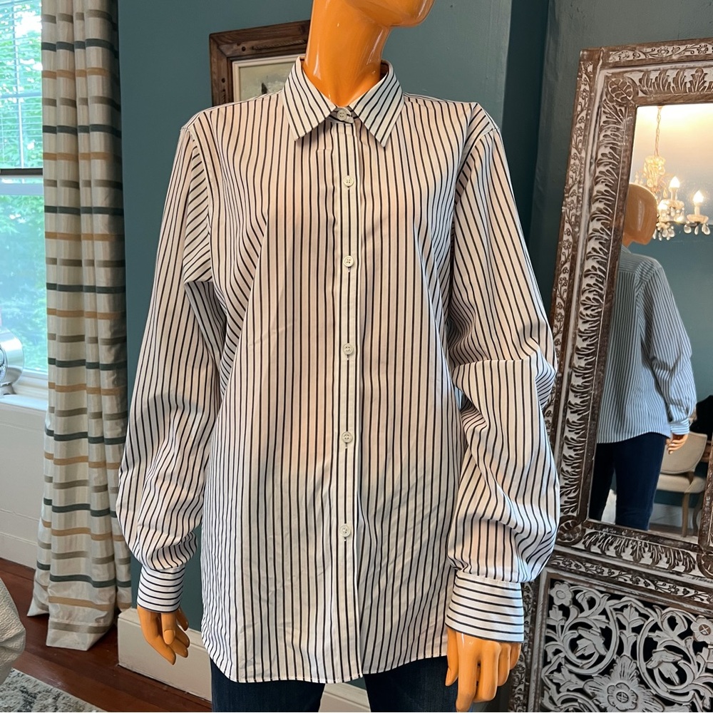 LIZ CLAIBORNE Striped Cotton Poplin Shirt Plus Size